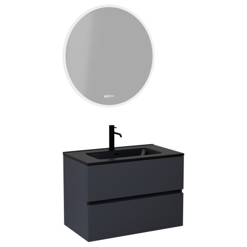 HD Aria Antracit 60 komplett fürdőszoba bútor fali mosdószekrénnyel, matt fekete slim mosdóval és tükörrel