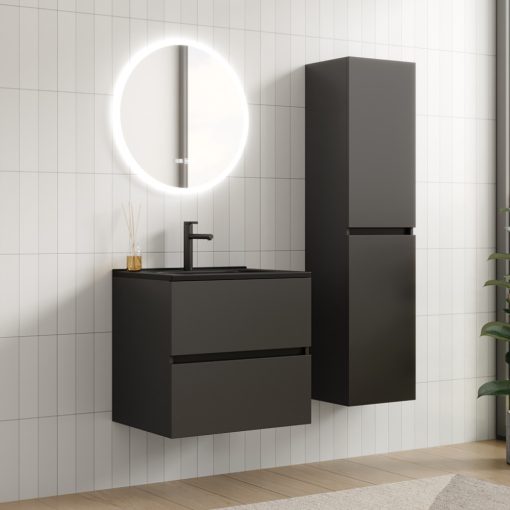 HD Aria Antracit 60 komplett fürdőszoba bútor fali mosdószekrénnyel, matt fekete slim mosdóval és tükörrel