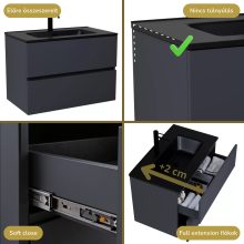 HD Aria Antracit 60 komplett fürdőszoba bútor fali mosdószekrénnyel, matt fekete slim mosdóval és tükörrel