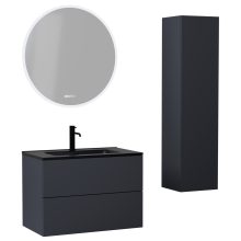 HD Aria Pro Antracit 60 komplett fürdőszoba bútor szett fali push-to-open mosdószekrénnyel, matt fekete slim mosdóval, tükörrel és magasszekrénnyel