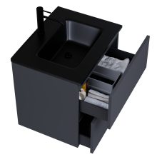 HD Aria Pro Antracit 60 komplett fürdőszoba bútor szett fali push-to-open mosdószekrénnyel, matt fekete slim mosdóval, tükörrel és magasszekrénnyel