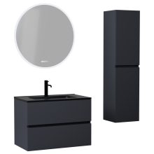 HD Aria Antracit 60 komplett fürdőszoba bútor szett fali mosdószekrénnyel, matt fekete slim mosdóval, tükörrel és magasszekrénnyel
