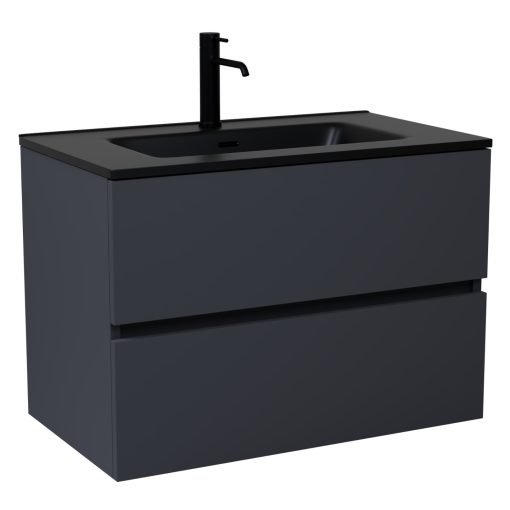 HD Aria Antracit 60 komplett fürdőszoba bútor szett fali mosdószekrénnyel, matt fekete slim mosdóval, tükörrel és magasszekrénnyel