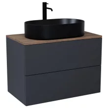 HD Zyra Pro Antracit 60 fali mosdószekrény, push-to-open mechanizmussal, tölgyfa színű mosdópulttal