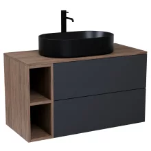 HD Zyra Pro+ Antracit 80 fali mosdószekrény, push-to-open mechanizmussal, oak mosdópulttal és kiegészítő oak fali modullal