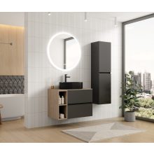 HD Zyra+ Antracit 80/100 fali mosdószekrény oak mosdópulttal és kiegészítő oak fali modullal