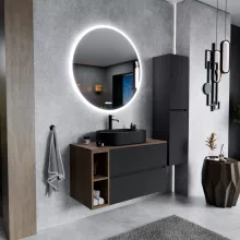 HD Zyra+ Antracit 80/100 fali mosdószekrény oak mosdópulttal és kiegészítő oak fali modullal