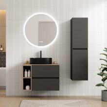 HD Zyra+ Antracit 80/100 fali mosdószekrény oak mosdópulttal és kiegészítő oak fali modullal