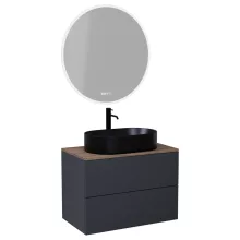 HD Zyra Pro Antracit 60 komplett fürdőszoba bútor fali push-to-open mosdószekrénnyel, tölgyfa színű mosdópulttal és tükörrel