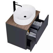 HD Zyra Pro Antracit 60 komplett fürdőszoba bútor fali push-to-open mosdószekrénnyel, tölgyfa színű mosdópulttal és tükörrel