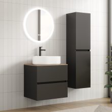 HD Zyra Antracit 60 komplett fürdőszoba bútor fali mosdószekrénnyel, tölgyfa színű mosdópulttal és tükörrel