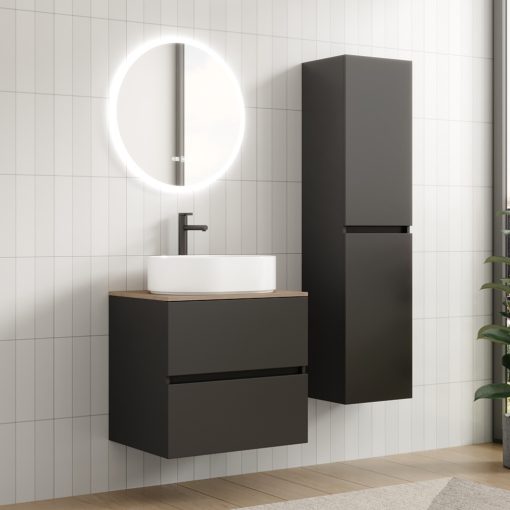 HD Zyra Antracit 60 komplett fürdőszoba bútor fali mosdószekrénnyel, tölgyfa színű mosdópulttal és tükörrel