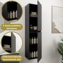 HD Zyra Pro Antracit 60 komplett fürdőszoba bútor szett fali push-to-open mosdószekrénnyel, tölgyfa színű mosdópulttal, tükörrel és magasszekrénnyel