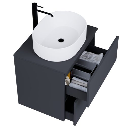 HD Zyra Pro Antracit 60 komplett fürdőszoba bútor fali push-to-open mosdószekrénnyel, antracit mosdópulttal és tükörrel