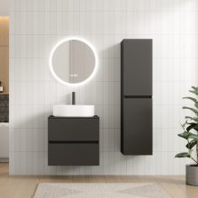 HD Zyra Pro Antracit 60 komplett fürdőszoba bútor fali push-to-open mosdószekrénnyel, antracit mosdópulttal és tükörrel