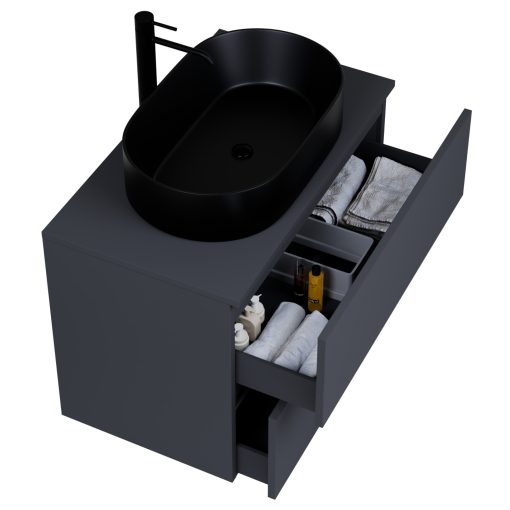 HD Zyra Antracit 60/80/100/120 komplett fürdőszoba bútor fali mosdószekrénnyel, antracit mosdópulttal és tükörrel