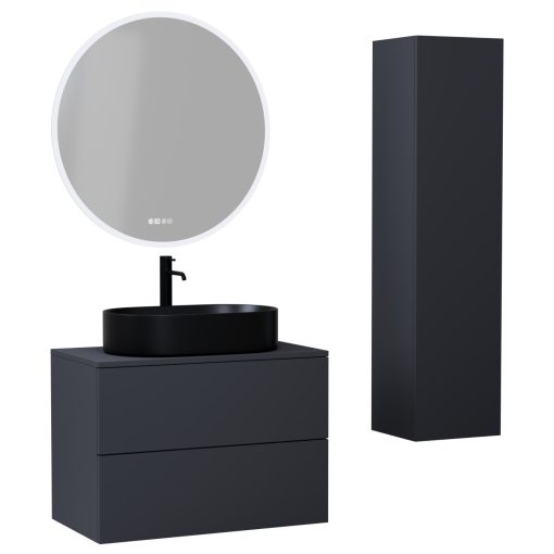HD Zyra Pro Antracit 60 komplett fürdőszoba bútor szett fali push-to-open mosdószekrénnyel, antracit mosdópulttal, tükörrel és magasszekrénnyel