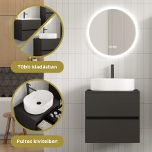 HD Zyra Pro Antracit 60 komplett fürdőszoba bútor szett fali push-to-open mosdószekrénnyel, antracit mosdópulttal, tükörrel és magasszekrénnyel