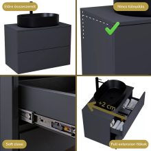 HD Zyra Pro Antracit 60 komplett fürdőszoba bútor szett fali push-to-open mosdószekrénnyel, antracit mosdópulttal, tükörrel és magasszekrénnyel