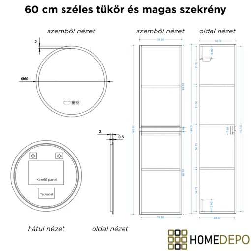 HD Zyra Antracit 60/80/100/120 komplett fürdőszoba bútor szett fali mosdószekrénnyel, antracit mosdópulttal, tükörrel és magasszekrénnyel