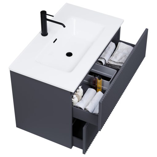 HD Torino Matt Antracit 60/80 fali mosdószekrény fényes fehér slim mosdóval