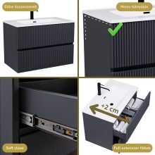 HD Torino Matt Antracit 60/80 fali mosdószekrény fényes fehér slim mosdóval