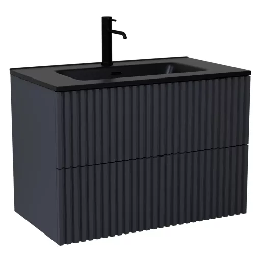 HD Ravello Pro Matt Antracit 60 fali mosdószekrény, push-to-open mechanizmussal, matt fekete slim mosdóval