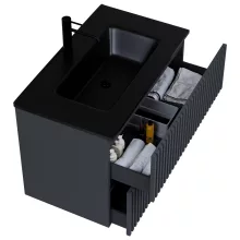 HD Ravello Pro Matt Antracit 60 fali mosdószekrény, push-to-open mechanizmussal, matt fekete slim mosdóval