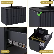 HD Ravello Pro Matt Antracit 60 fali mosdószekrény, push-to-open mechanizmussal, matt fekete slim mosdóval