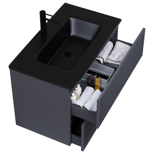 HD Torino Matt Antracit 60 fali mosdószekrény matt fekete slim mosdóval