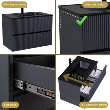 HD Torino Matt Antracit 60 fali mosdószekrény matt fekete slim mosdóval