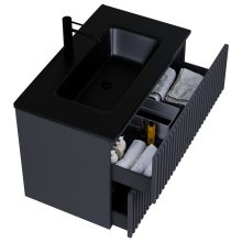 HD Ravello Pro Matt Antracit 60 komplett fürdőszoba bútor fali push-to-open mosdószekrénnyel, matt fekete slim mosdóval és tükörrel