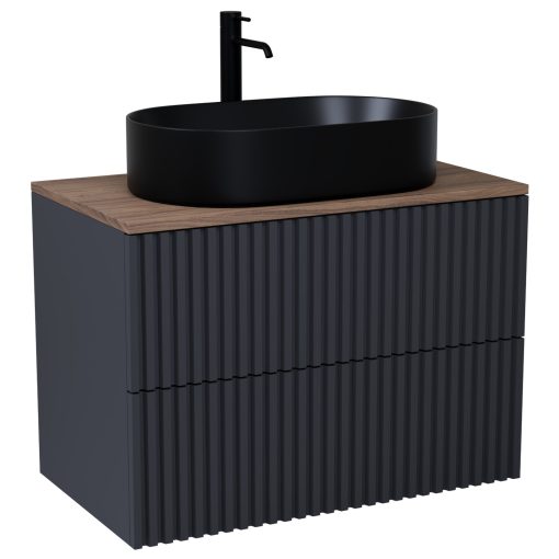 HD Rapallo Pro Matt Antracit 60 fali mosdószekrény, push-to-open mechanizmussal, tölgyfa színű mosdópulttal