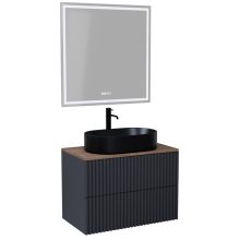 HD Rapallo Pro Matt Antracit 60 komplett fürdőszoba bútor fali push-to-open mosdószekrénnyel, tölgyfa színű mosdópulttal és tükörrel