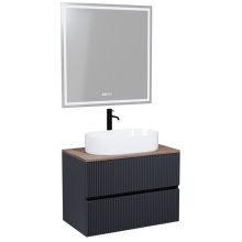 HD Turin Matt Antracit 60 komplett fürdőszoba bútor fali mosdószekrénnyel, tölgyfa színű mosdópulttal és tükörrel