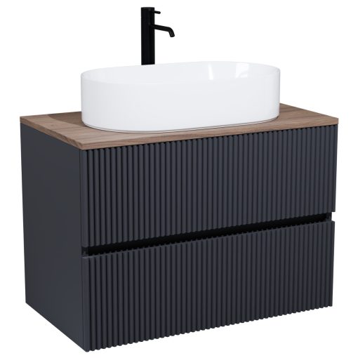 HD Turin Matt Antracit 60 komplett fürdőszoba bútor fali mosdószekrénnyel, tölgyfa színű mosdópulttal és tükörrel