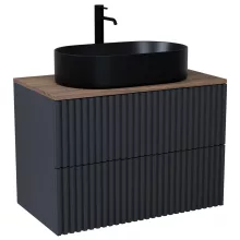 HD Rapallo Pro Matt Antracit 60 komplett fürdőszoba bútor szett fali push-to-open mosdószekrénnyel, tölgyfa színű mosdópulttal, tükörrel és magasszekrénnyel