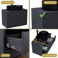 HD Rapallo Pro Matt Antracit 60 komplett fürdőszoba bútor fali push-to-open mosdószekrénnyel, antracit mosdópulttal és tükörrel