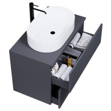 HD Turin Matt Antracit 60/80 komplett fürdőszoba bútor fali mosdószekrénnyel, antracit mosdópulttal és tükörrel