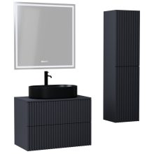 HD Rapallo Pro Matt Antracit 60 komplett fürdőszoba bútor szett fali push-to-open mosdószekrénnyel, antracit mosdópulttal, tükörrel és magasszekrénnyel