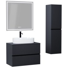 HD Turin Matt Antracit 60/80 komplett fürdőszoba bútor szett fali mosdószekrénnyel, antracit mosdópulttal, tükörrel és magasszekrénnyel