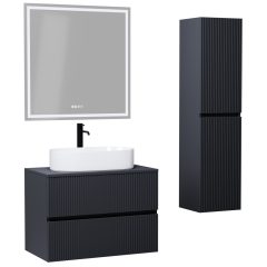   HD Turin Matt Antracit 60/80 komplett fürdőszoba bútor szett fali mosdószekrénnyel, antracit mosdópulttal, tükörrel és magasszekrénnyel