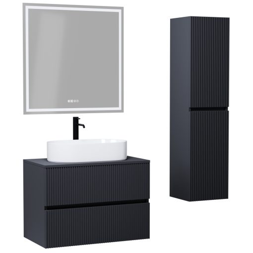 HD Turin Matt Antracit 60/80 komplett fürdőszoba bútor szett fali mosdószekrénnyel, antracit mosdópulttal, tükörrel és magasszekrénnyel