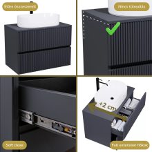 HD Turin Matt Antracit 60/80 komplett fürdőszoba bútor szett fali mosdószekrénnyel, antracit mosdópulttal, tükörrel és magasszekrénnyel