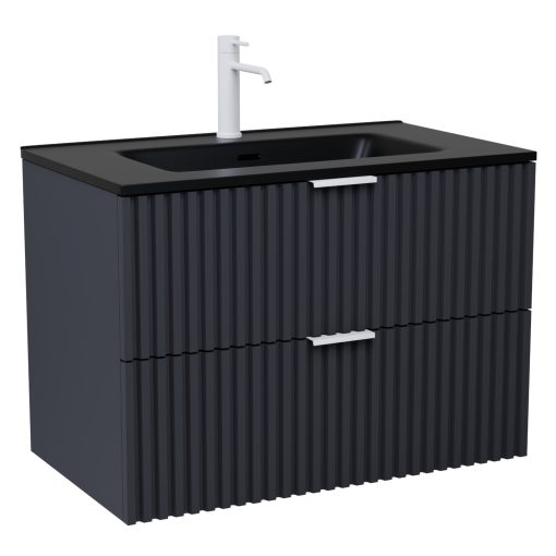 HD Ravello Matt Antracit 60 fali mosdószekrény matt fehér fogantyúkkal és matt fekete slim mosdóval