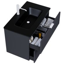 HD Ravello Matt Antracit 60 fali mosdószekrény matt fehér fogantyúkkal és matt fekete slim mosdóval