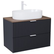 HD Rapallo Matt Antracit 60 komplett fürdőszoba bútor fali mosdószekrénnyel, matt fehér fogantyúkkal, tölgyfa színű mosdópulttal és tükörrel