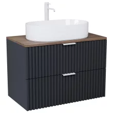 HD Rapallo Matt Antracit 60 komplett fürdőszoba bútor szett fali mosdószekrénnyel, matt fehér fogantyúval, tölgyfa színű mosdópulttal, tükörrel és magasszekrénnyel