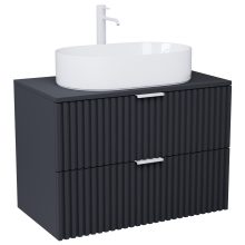 HD Rapallo Matt Antracit 60 fali mosdószekrény matt antracit mosdópulttal és matt fehér fogantyúkkal