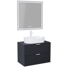 HD Rapallo Matt Antracit 60 komplett fürdőszoba bútor fali mosdószekrénnyel, matt fehér fogantyúkkal, antracit mosdópulttal és tükörrel